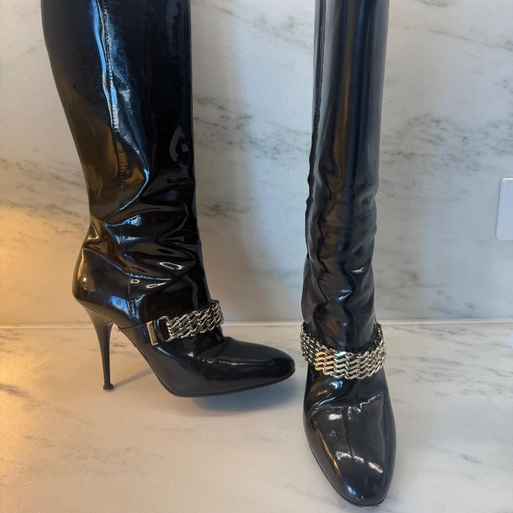 Burberry Patent Leather Chain Knee-High Boots - Picture 3 of 6